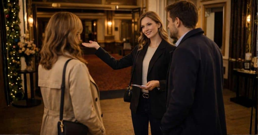 Helpful concierge style editorial scene