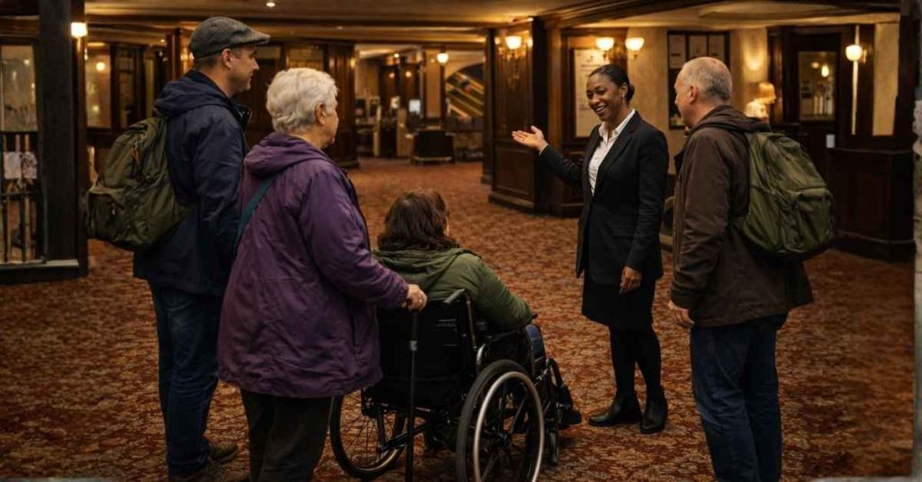 Helpful concierge style lobby scene