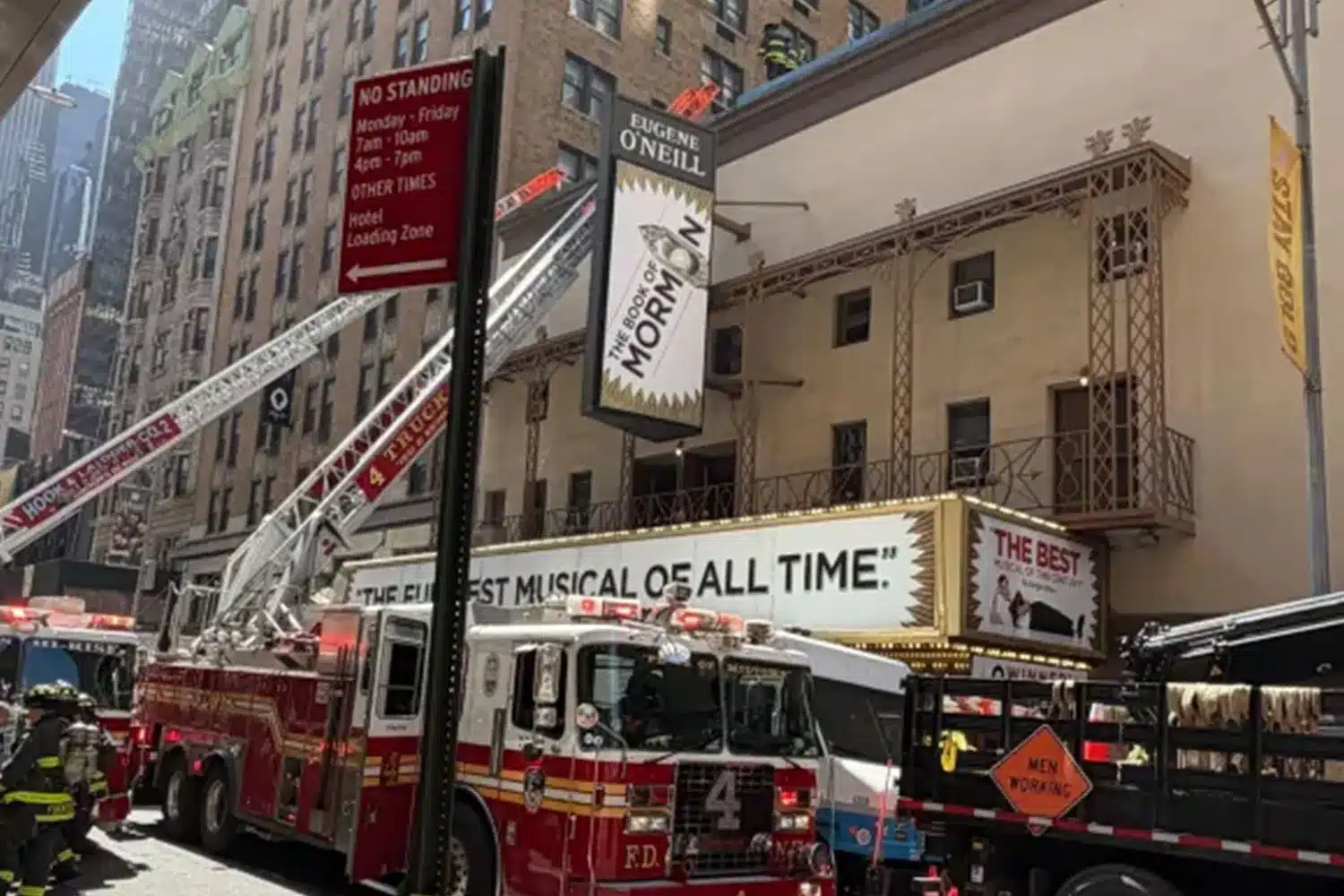 fire at eugene oneill theatre forces indefinite closure of the book of mormons broadway home